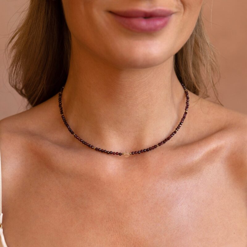 Choker "Mulled wine" - Granat, Cytryn, Hematyt