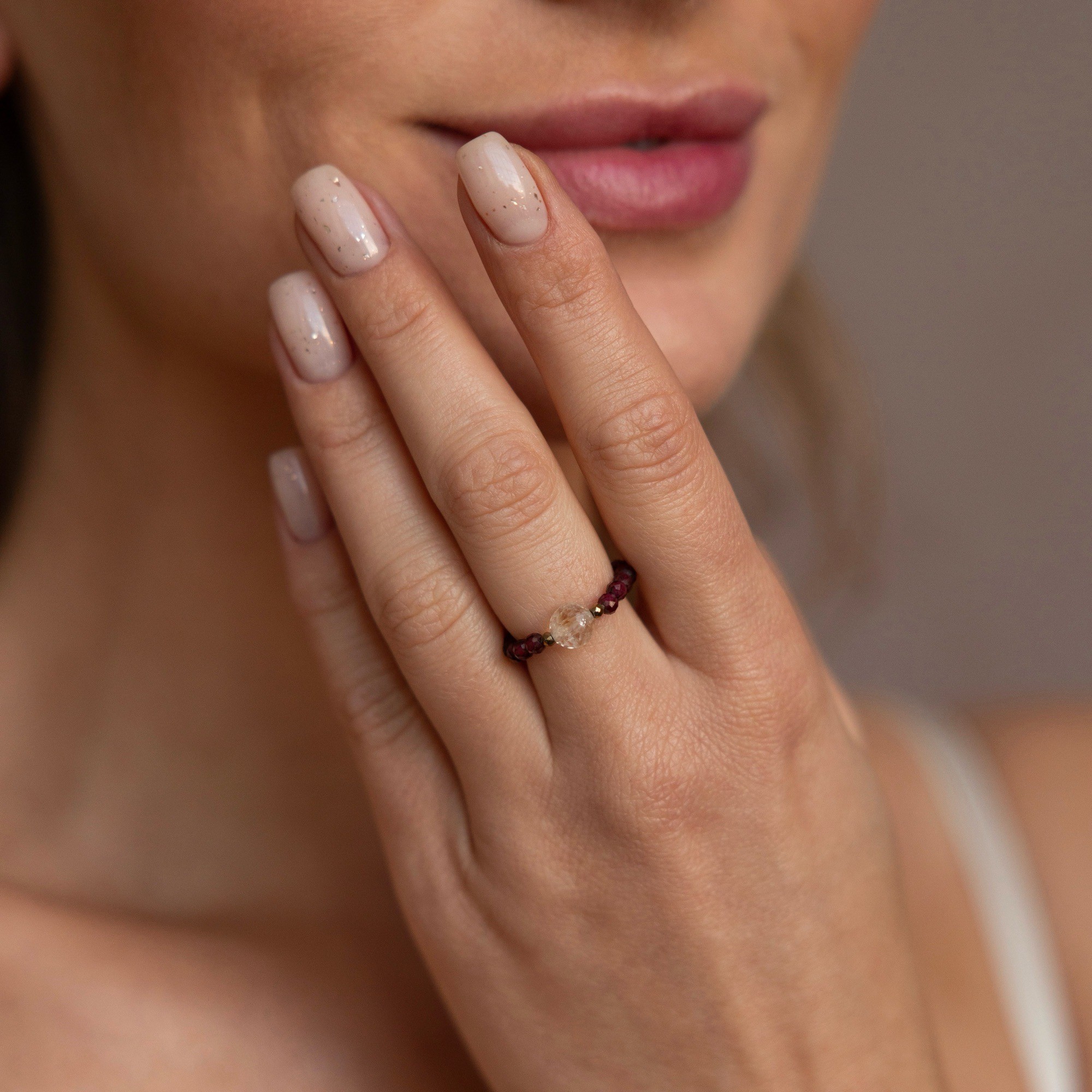 Pierścionek elastyczny Mulled wine – Granat, Cytryn, Hematyt