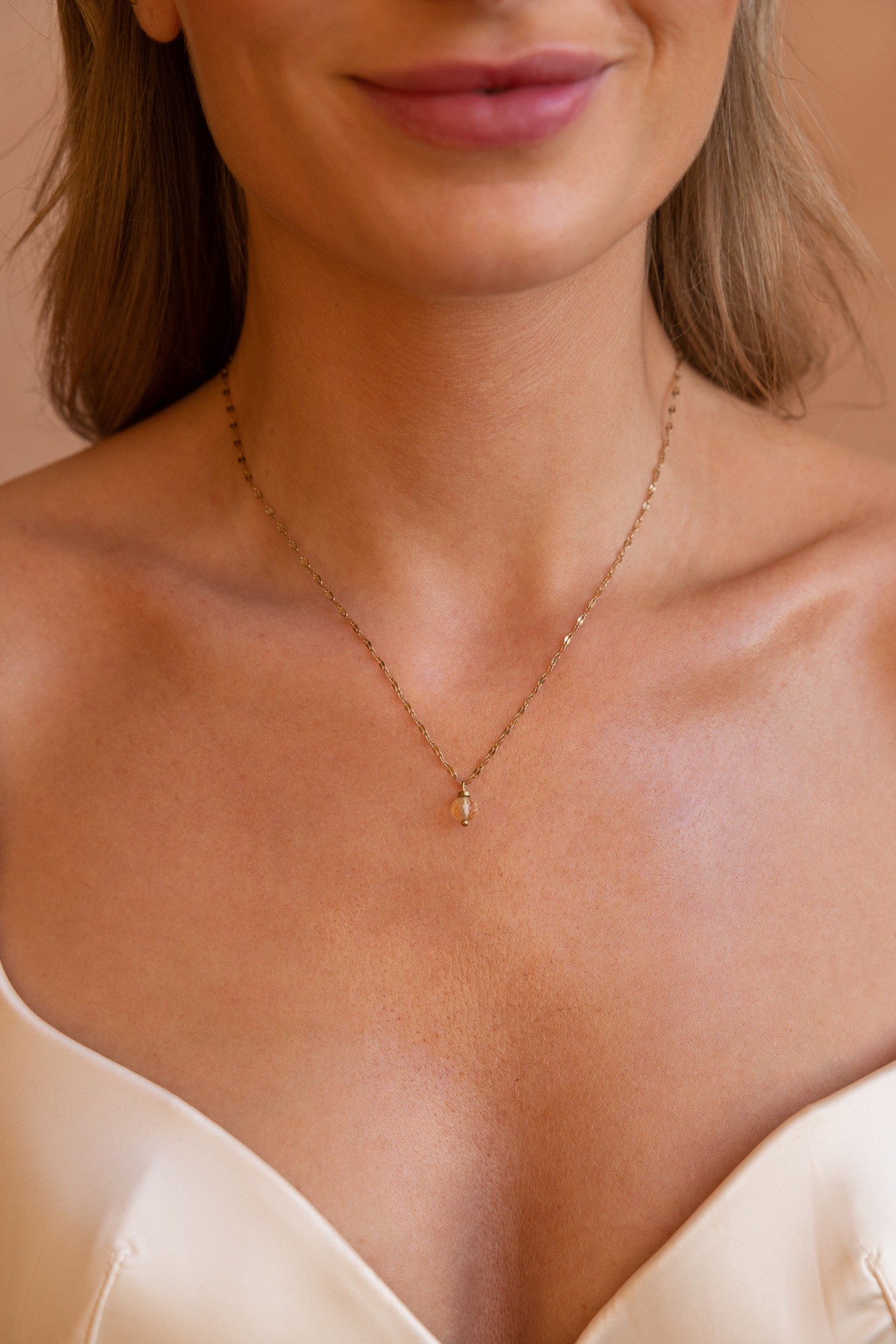 Naszyjnik Princess – Cytryn – stal szlachetna pozłacana