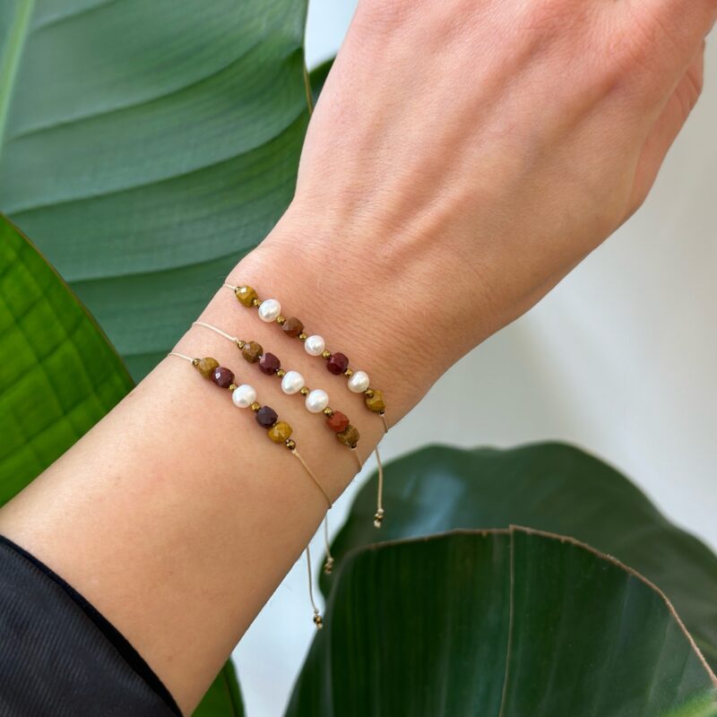 Bransoletka sznurkowa "Perła Babci" - Perła słodkowodna, Mokait - bransoletka dla babci