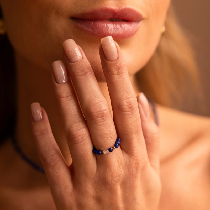 Pierścionek elastyczny True love - Lapis Lazuli, Kryształ górski