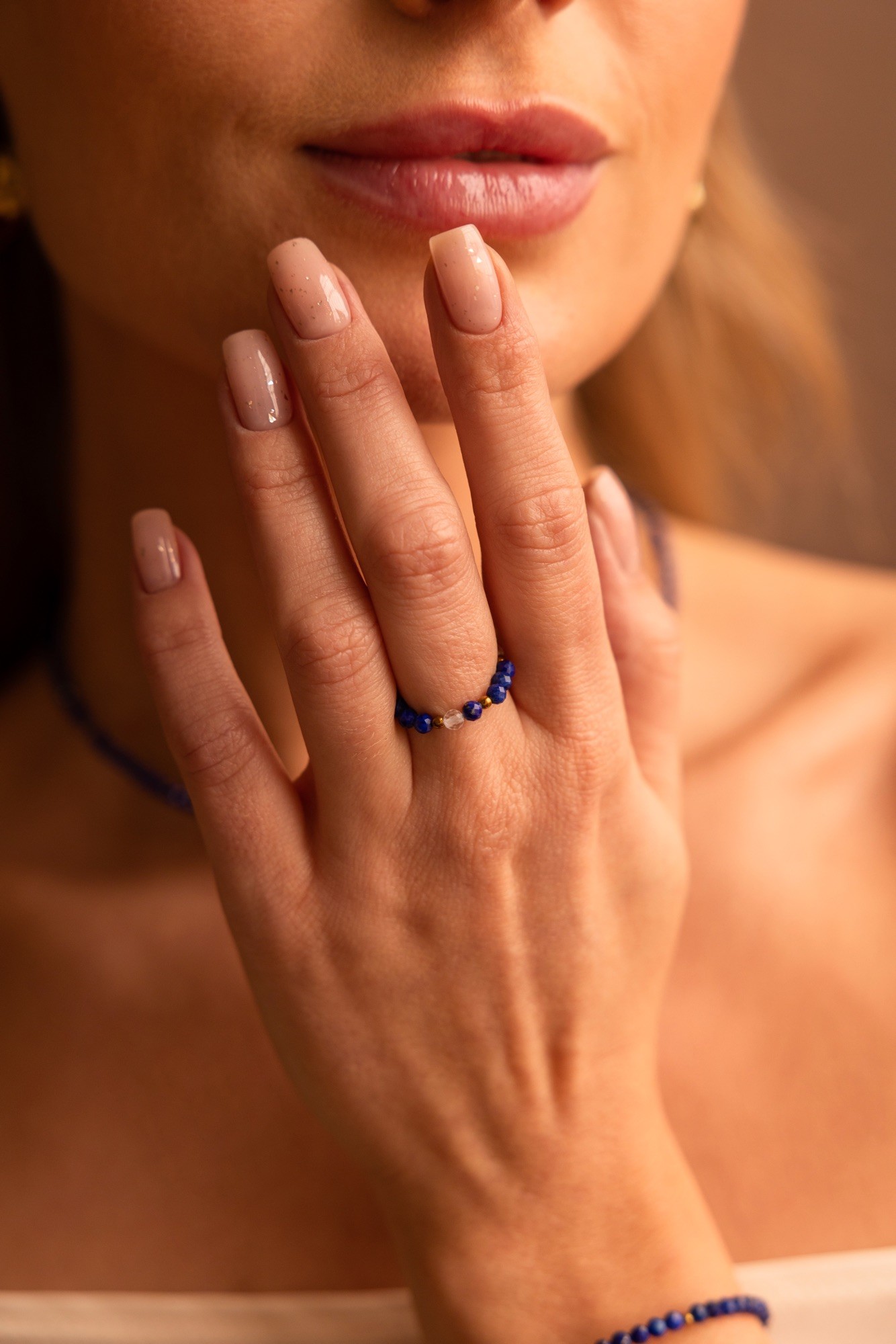 Pierścionek elastyczny True love – Lapis Lazuli, Kryształ górski