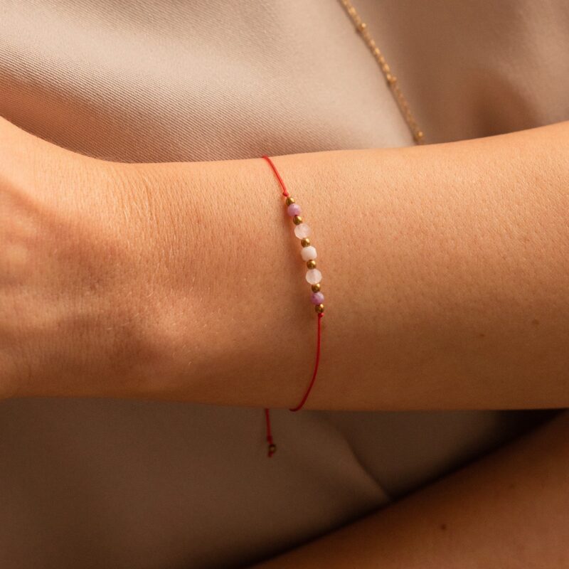 Bransoletka sznurkowa "Tender love" - Rubin, Kamień księżycowy, Kunzyt