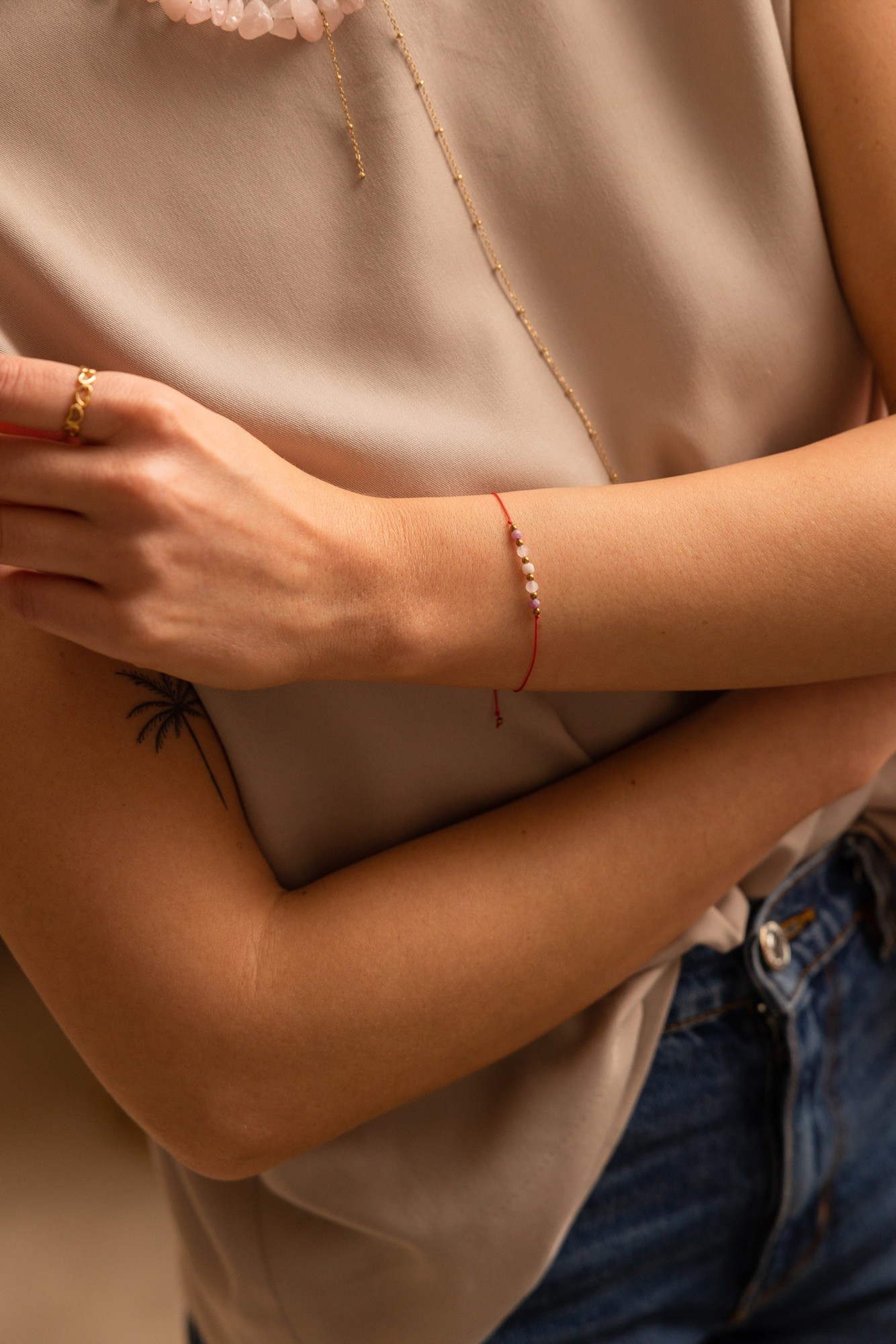 Bransoletka sznurkowa „Tender love” – Rubin, Kamień księżycowy, Kunzyt