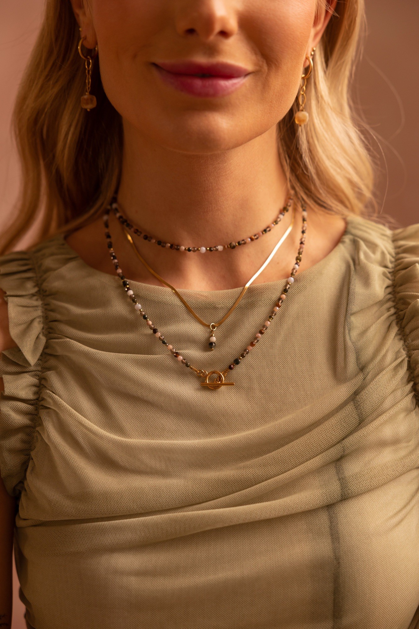 Naszyjnik silk Natural tone – Opal peruwiański, Turmalin zielony