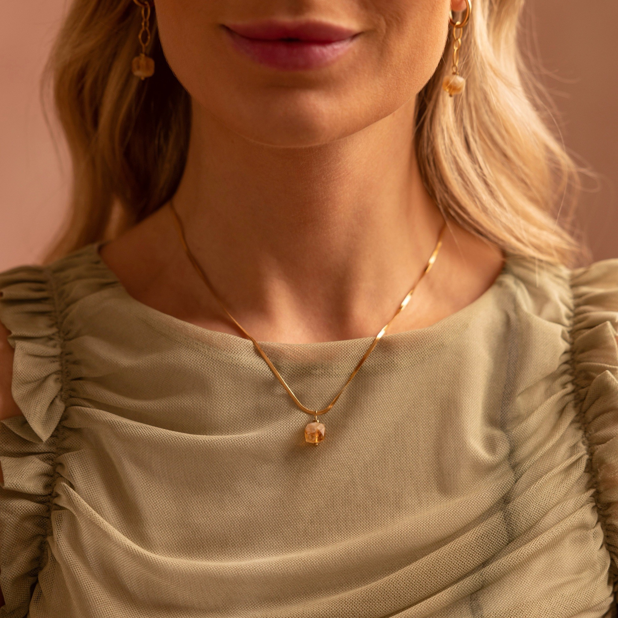 Naszyjnik Citrine power – Cytryn, stal szlachetna pozłacana