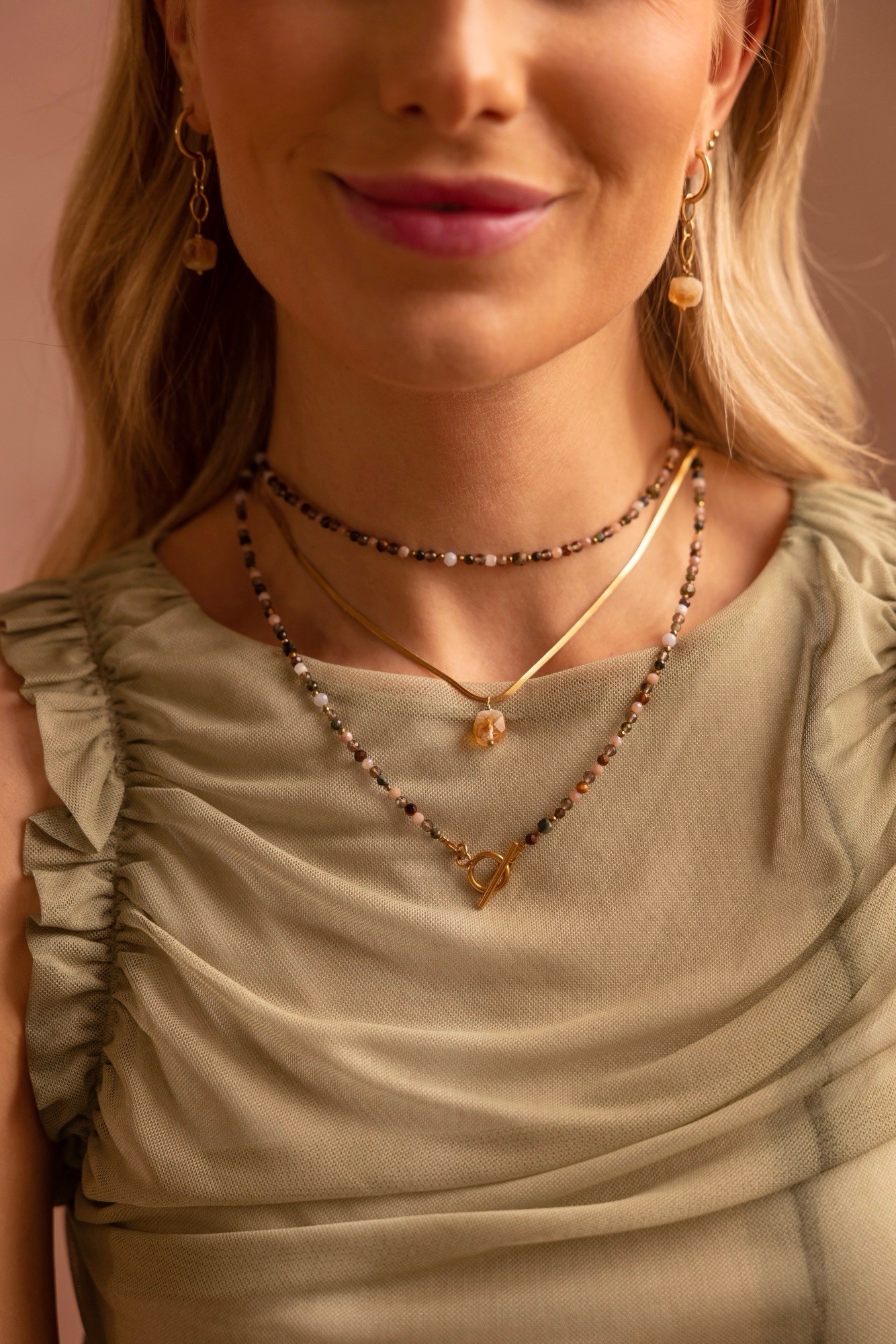 Naszyjnik Citrine power – Cytryn, stal szlachetna pozłacana