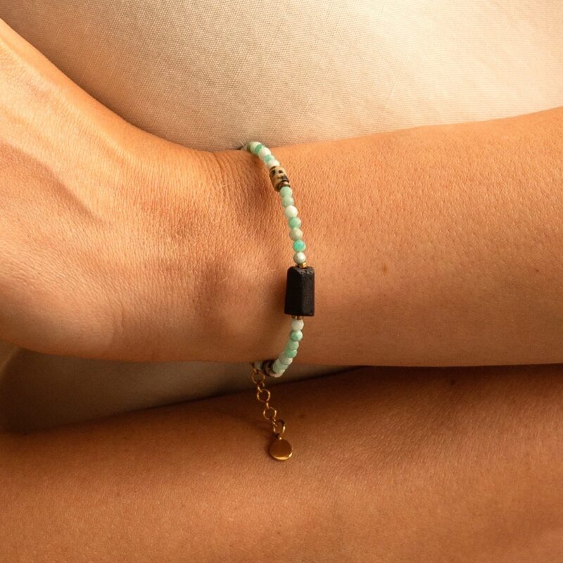 Bransoletka "Sicily sea" - Amazonit, Turmalin czarny, Jaspis dalmatyński
