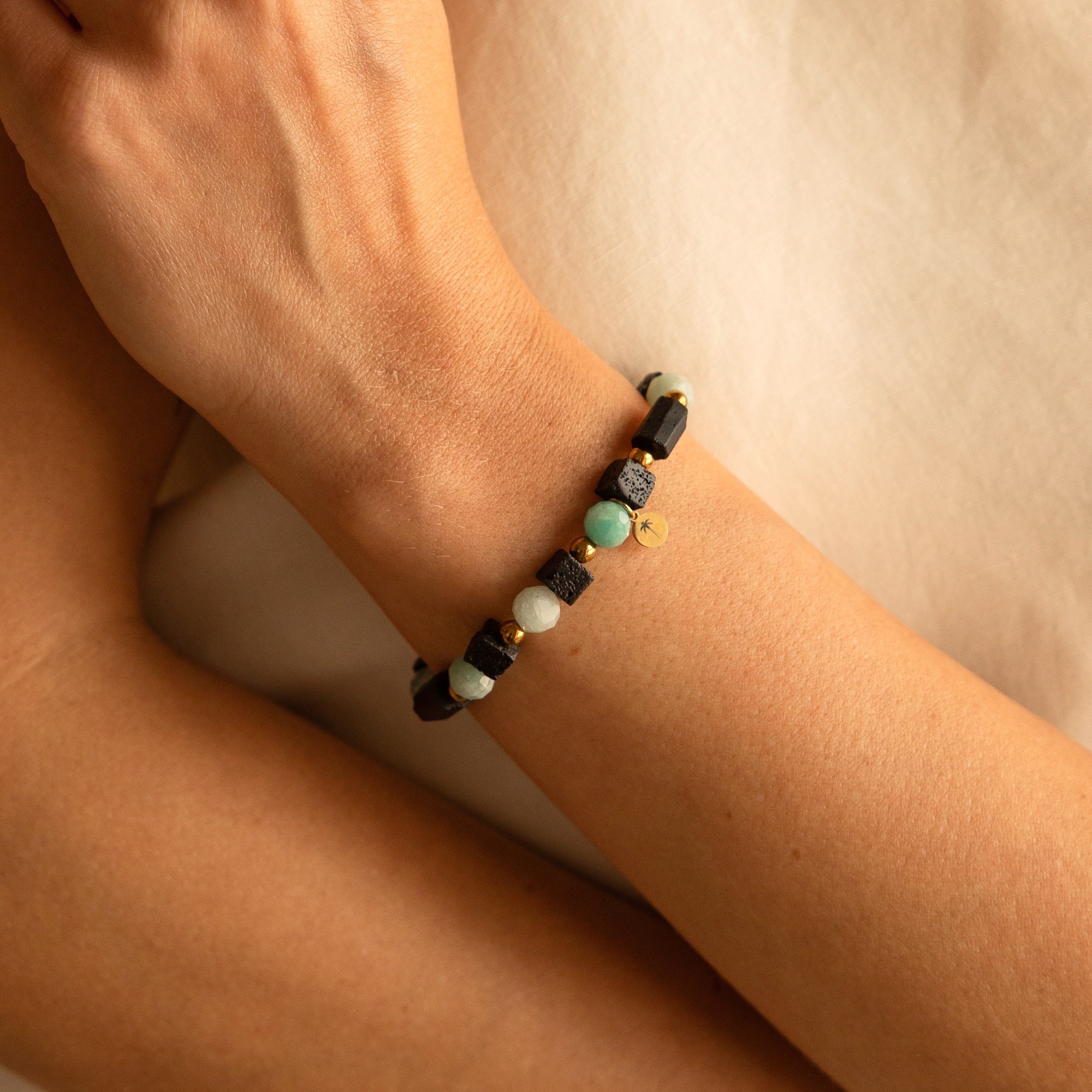 Bransoletka elastyczna Sicily sea – Amazonit, Turmalin, Lawa wulkaniczna