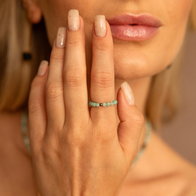 Pierścionek elastyczny "Sicily sea" - Amazonit, Hematyt