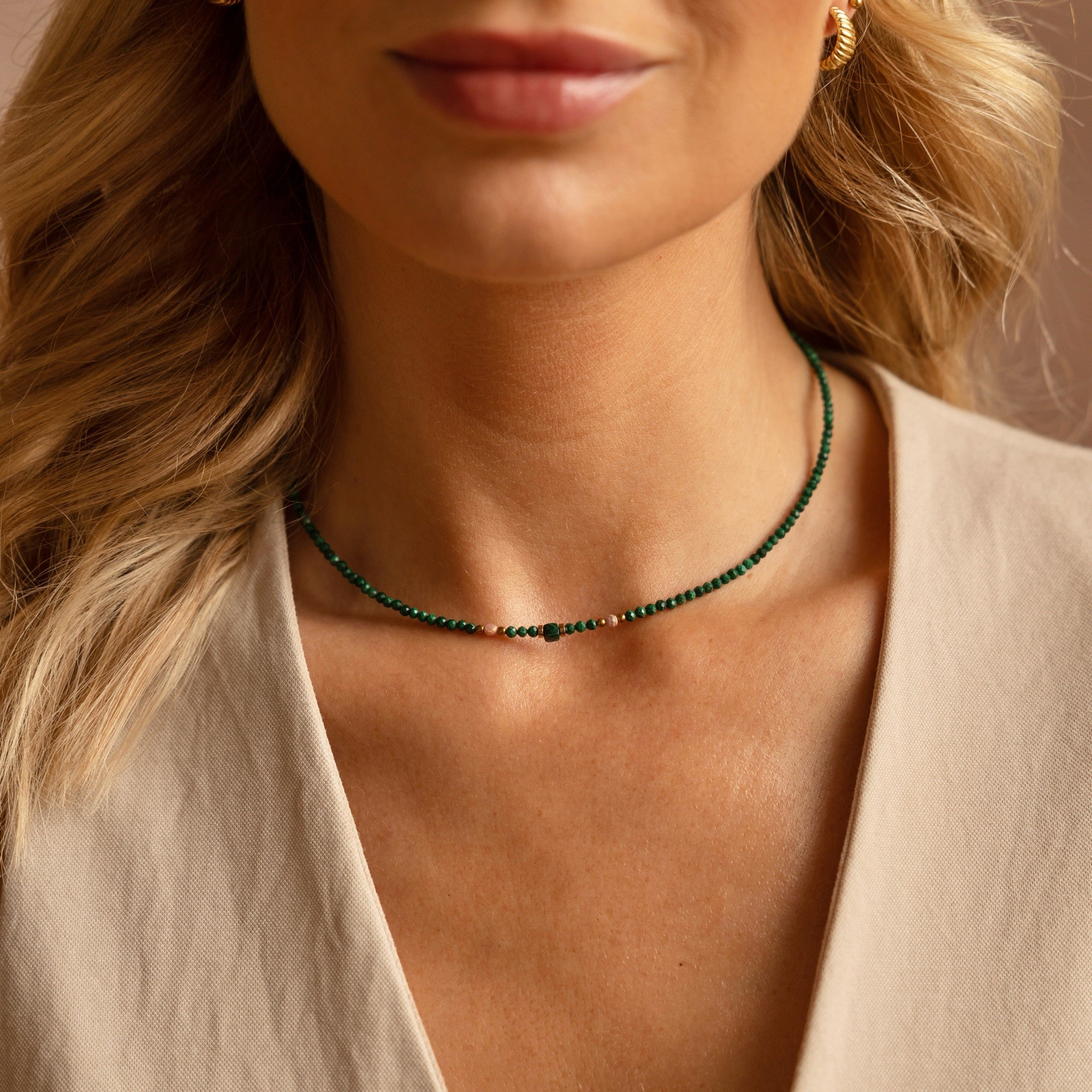Naszyjnik typu choker Sicily vibe –  Naszyjnik z naturalnego Malachitu