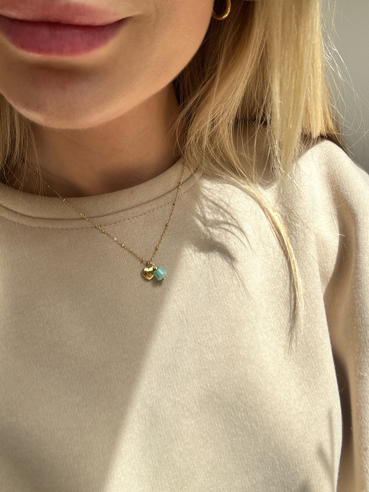 Łańcuszek z Amazonitem Mama – stal szlachetna