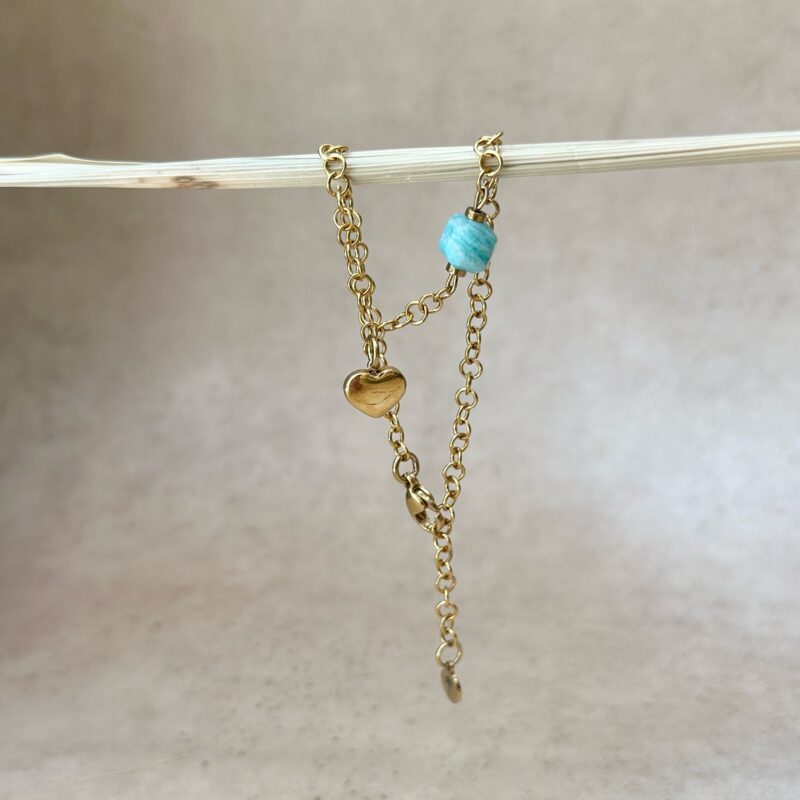 Bransoletka z Amazonitem i serduszkiem "Mama" - stal szlachetna