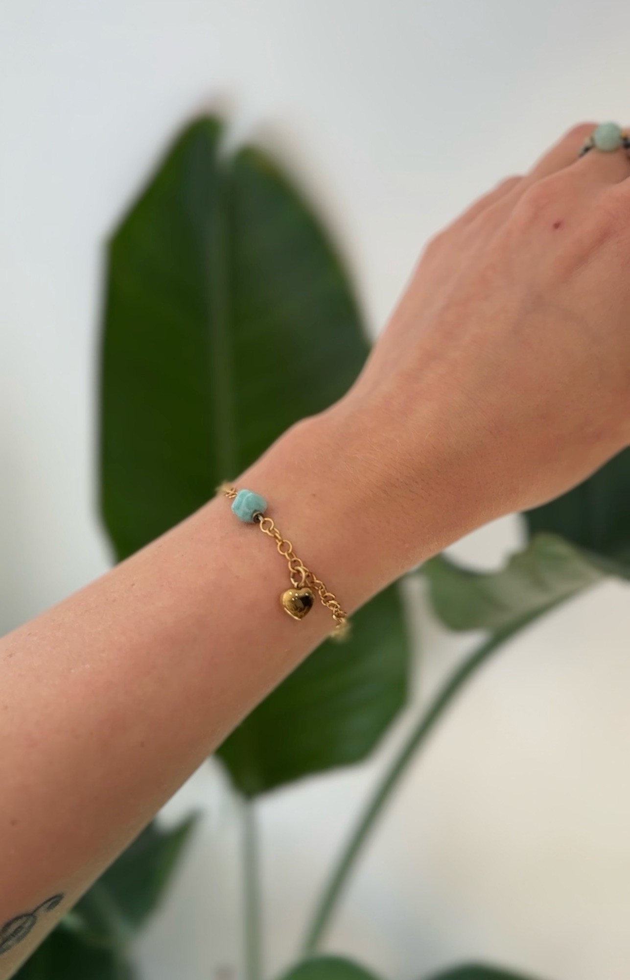 Bransoletka z Amazonitem i serduszkiem „Mama” – stal szlachetna