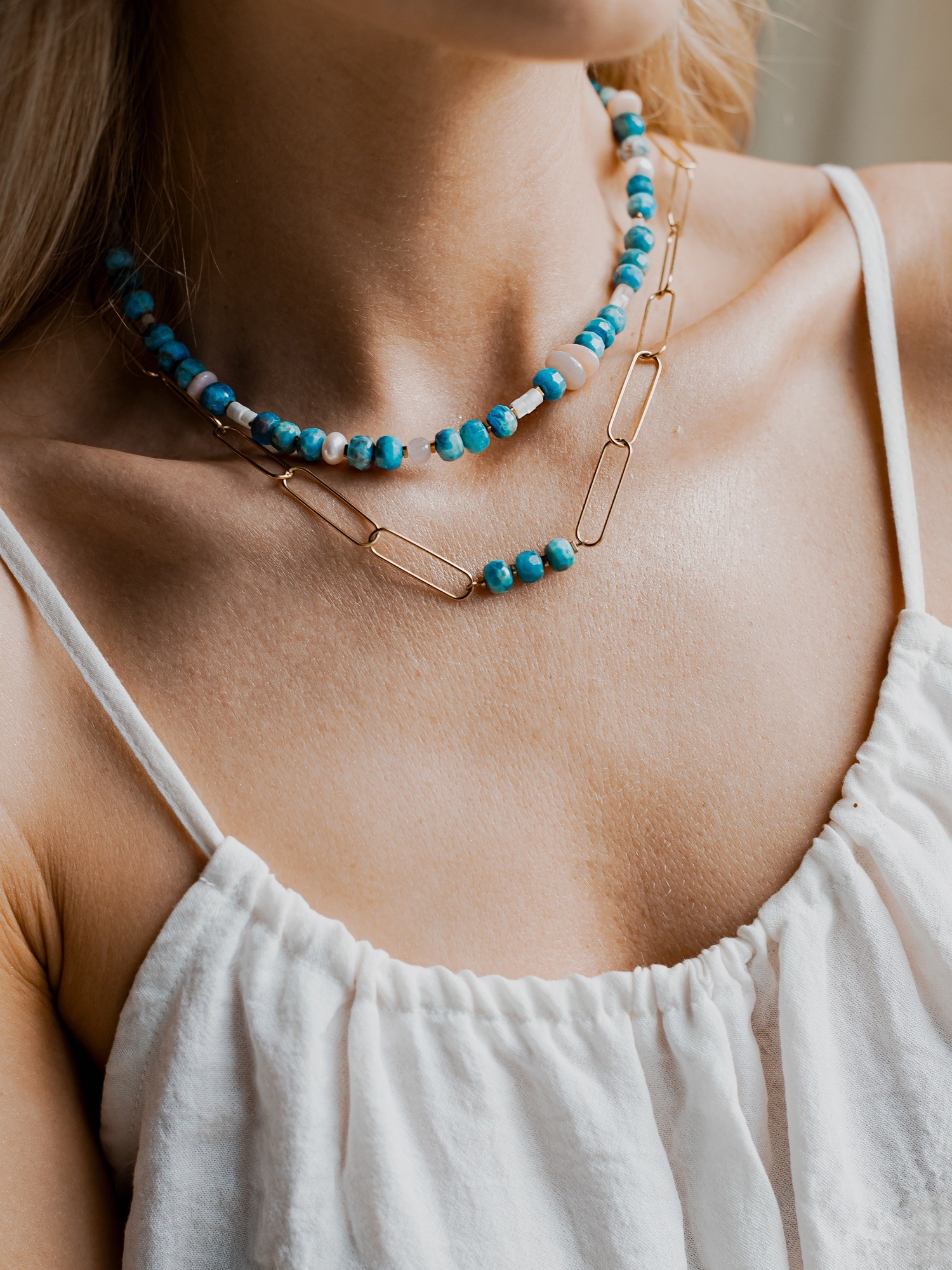 Naszyjnik „Oasis” – Apatyt, Opal peruwiański, Kwarc różowy