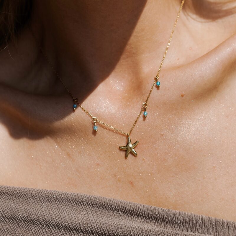 Naszyjnik "Star fish" - naszyjnik z cyrkonią, naszyjnik ze stali szlachetnej
