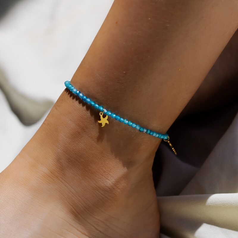 Bransoletka na nogę "Sea glow" - Bransoletka z cyrkonii i masy perłowej