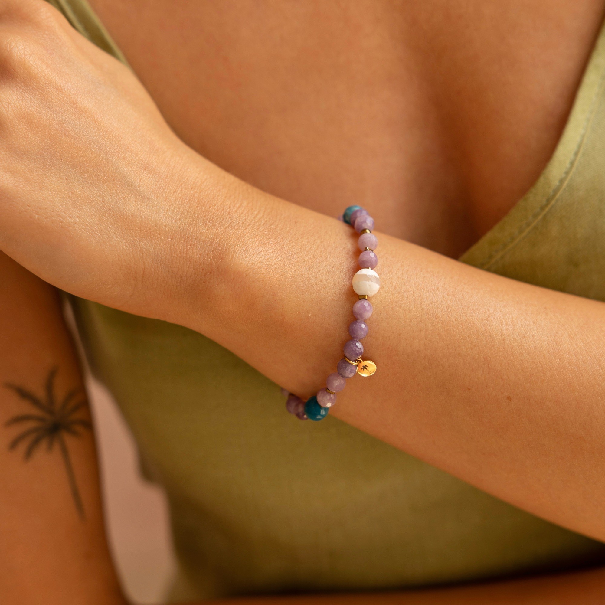 Bransoletka elastyczna „Sweet lily” – Lepidolit, Apatyt, Agat, Jadeit, Hematyt