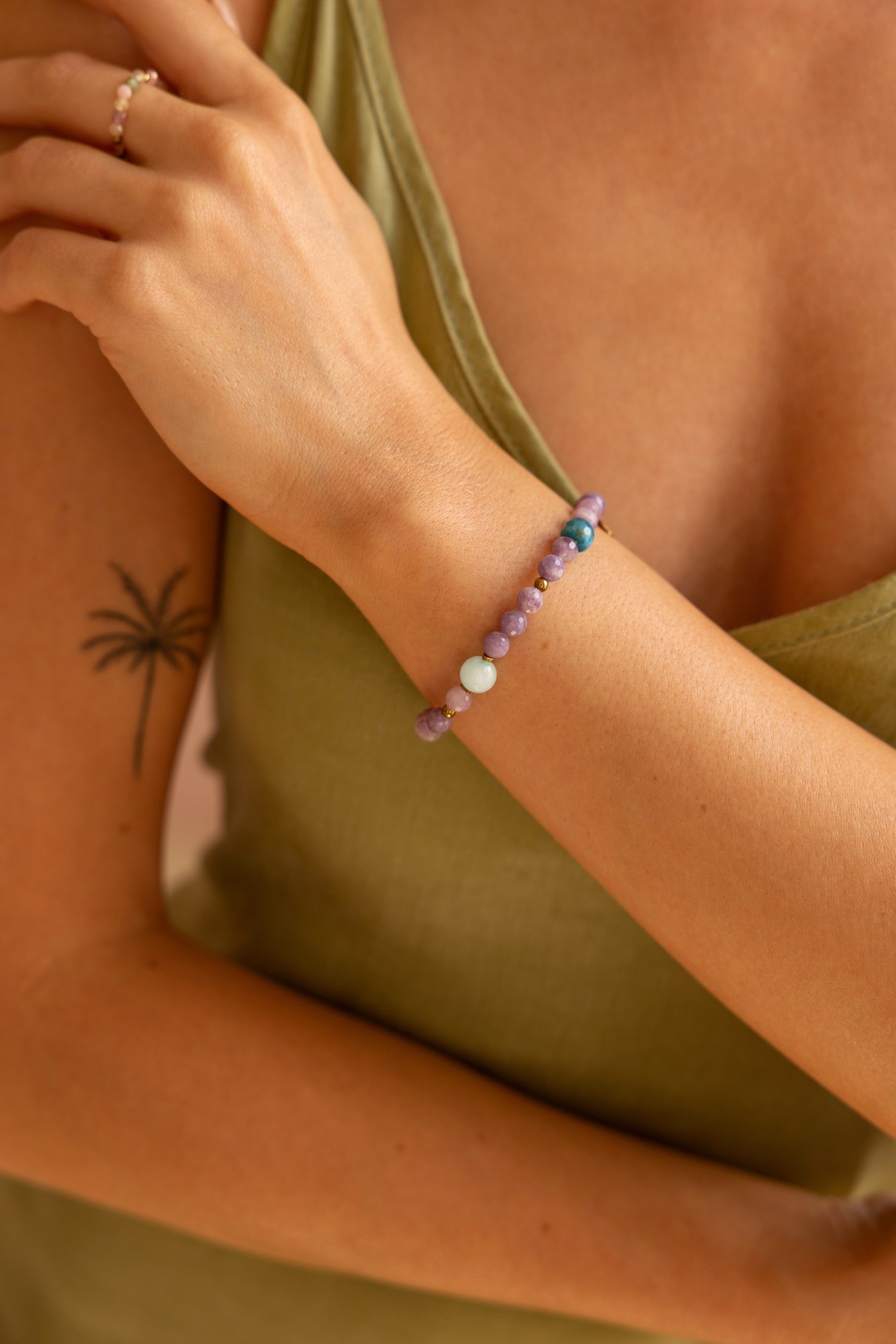 Bransoletka elastyczna „Sweet lily” – Lepidolit, Apatyt, Agat, Jadeit, Hematyt