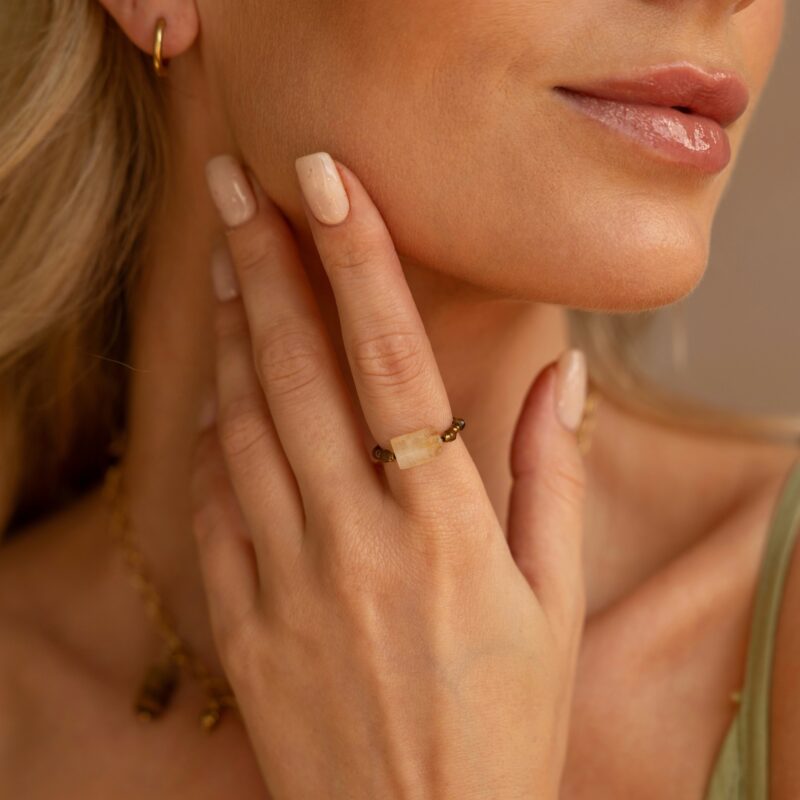 Pierścionek elastyczny "Citrine power" wersja z Tygrysim okiem, Hematyt