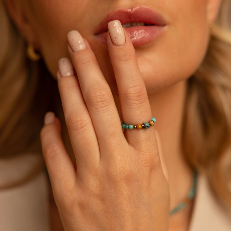 Pierścionek elastyczny "Arizona" - Turkus, Jaspis, Hematyt