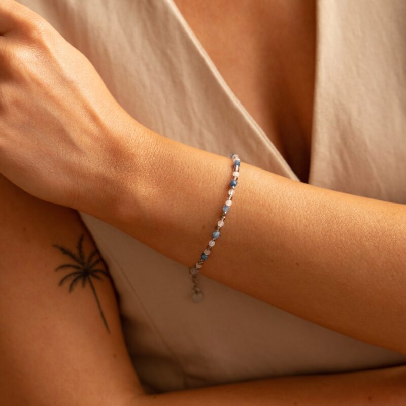 Bransoletka "Blue tonic" - Kyanit niebieski, Kwarc dymny, Hematyt