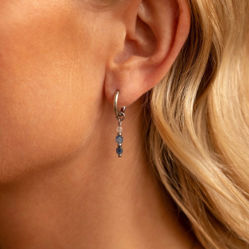 Kolczyki "Blue tonic" - Kyanit niebieski, Kamień księżycowy, Hematyt