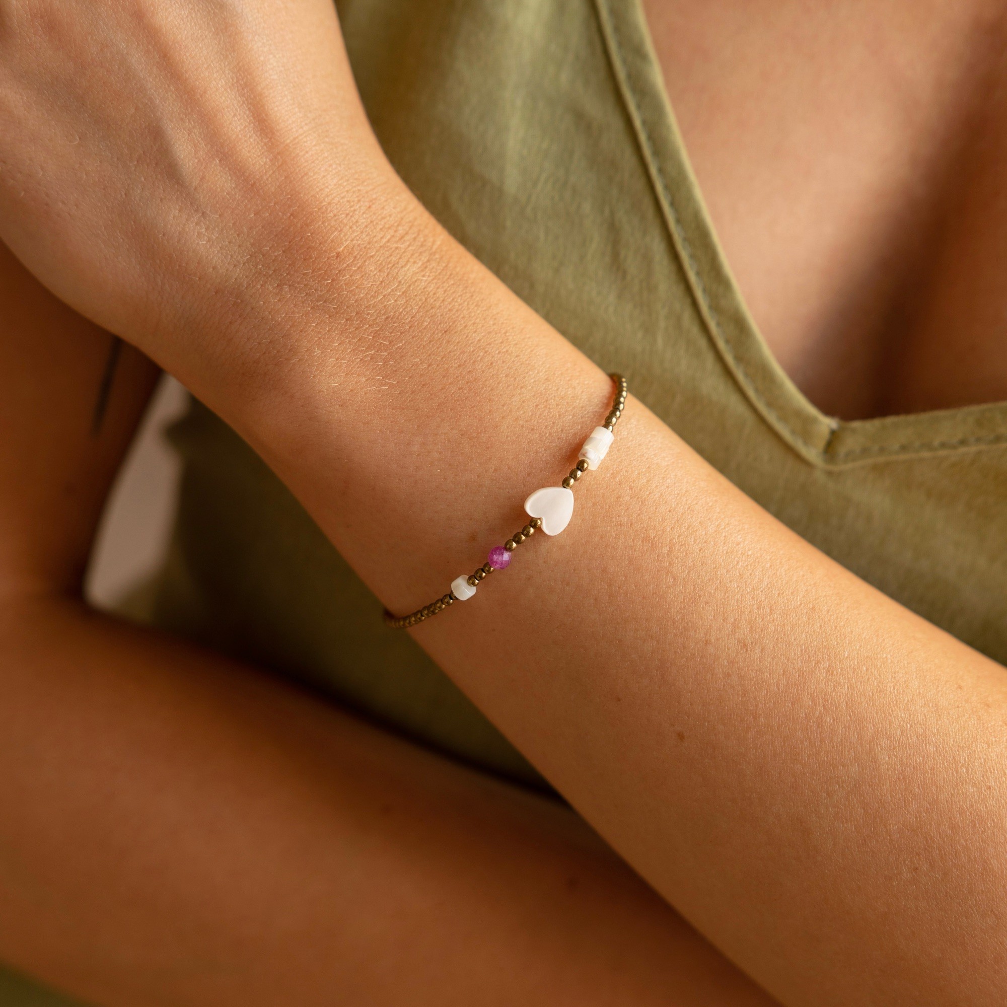 Bransoletka Self love – Turmalin różowy, masa perłowa