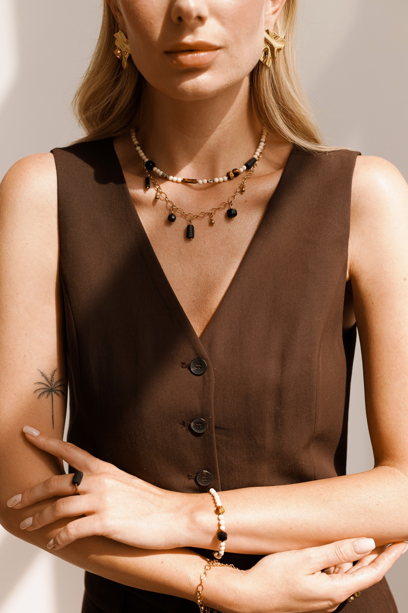 Naszyjnik Black Wave chain – stal szlachetna, Turmalin, Agat, Onyks, Szungit