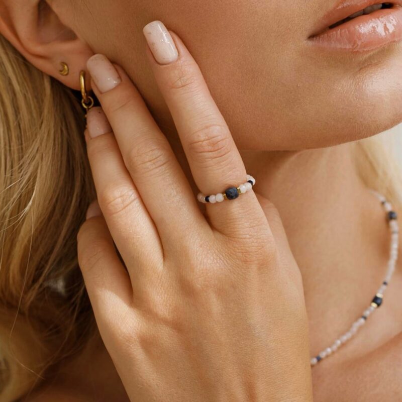 Pierścionek elastyczny "Infinity love" - Szafir, Kwarc różowy, Hematyt