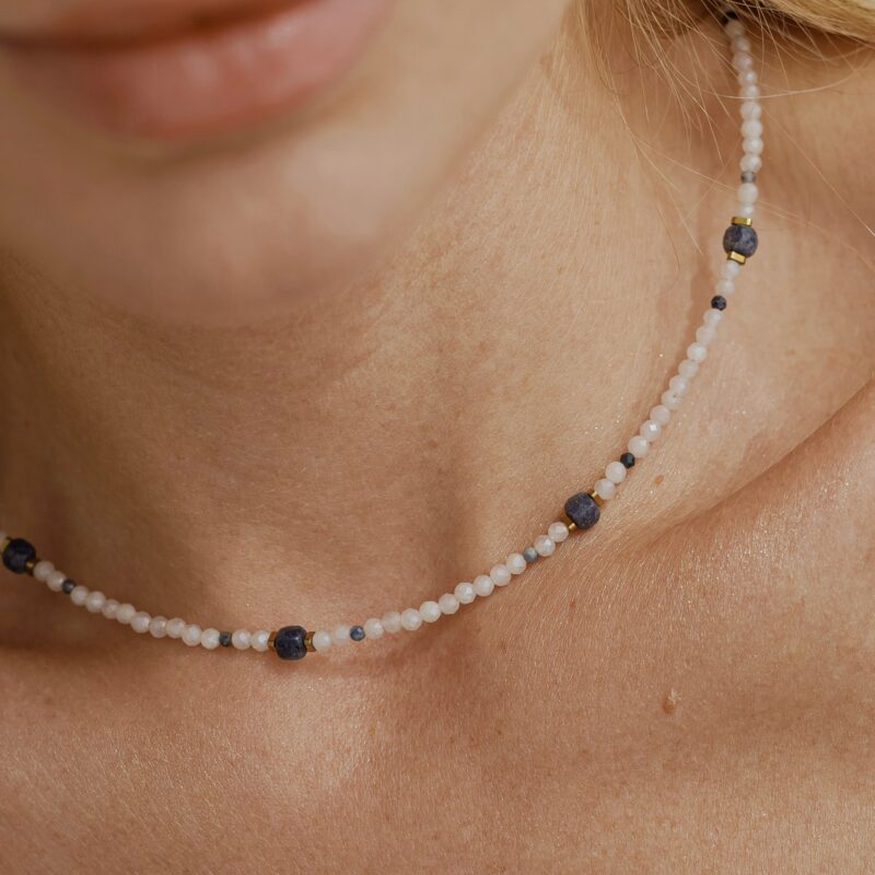 Naszyjnik typu choker "Infinity love" - Szafir, Kwarc różowy, Hematyt