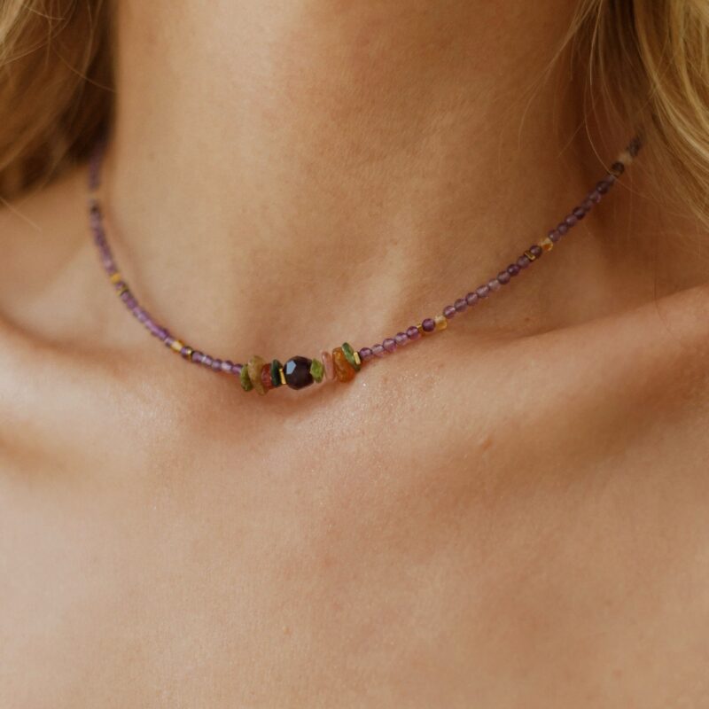 Naszyjnik typu choker "Calm" - Ametyst, Cytryn, Turmalin, Hematyt
