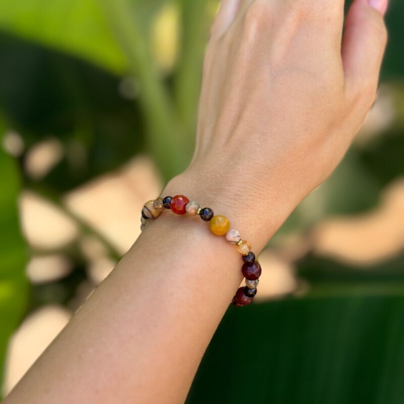 Bransoletka elastyczna "Golden vibe citrine" - Mokait, Granat, Rodonit, Cytryn, Hematyt