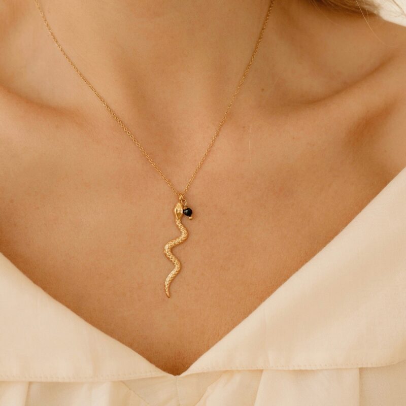 Łańcuszek Snake - Turmalin czarny, stal szlachetna