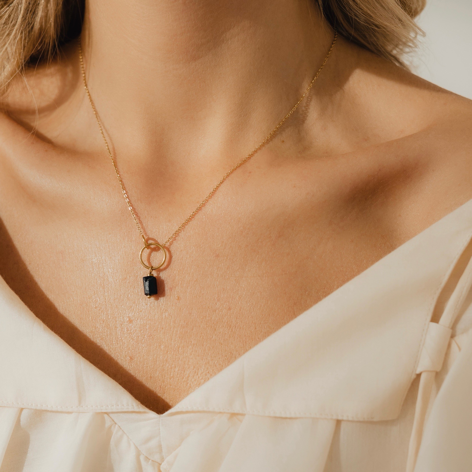 Naszyjnik Black energy mini – czarny Turmalin, stal szlachetna