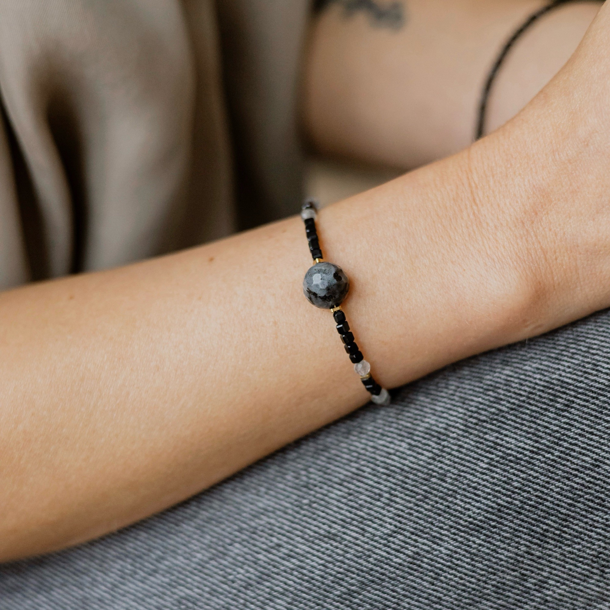 Bransoletka Elegant grey – Turmalin czarny, Labradoryt