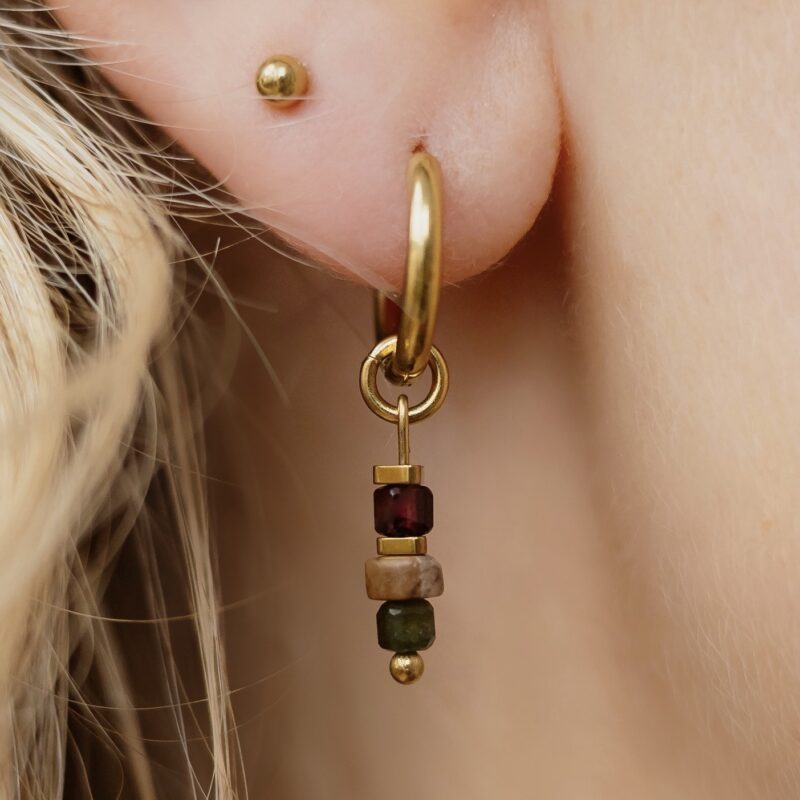 Kolczyki Your gift - stal szlachetna, Granat, Rodonit, Hematyt