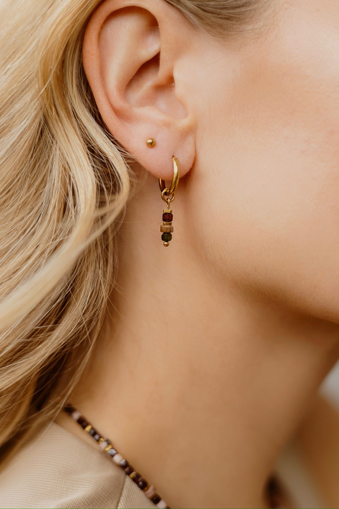 Kolczyki Your gift – stal szlachetna, Granat, Rodonit, Hematyt