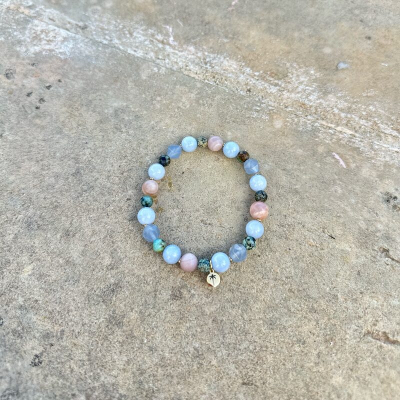 Bransoletka elastyczna Malta vibe - Jadeit, Turkus afrykański, Kamień słoneczny, Akwamaryn