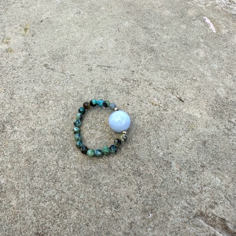 Pierścionek elastyczny Malta vibe - Turkus afrykański, Akwamaryn, Hematyt