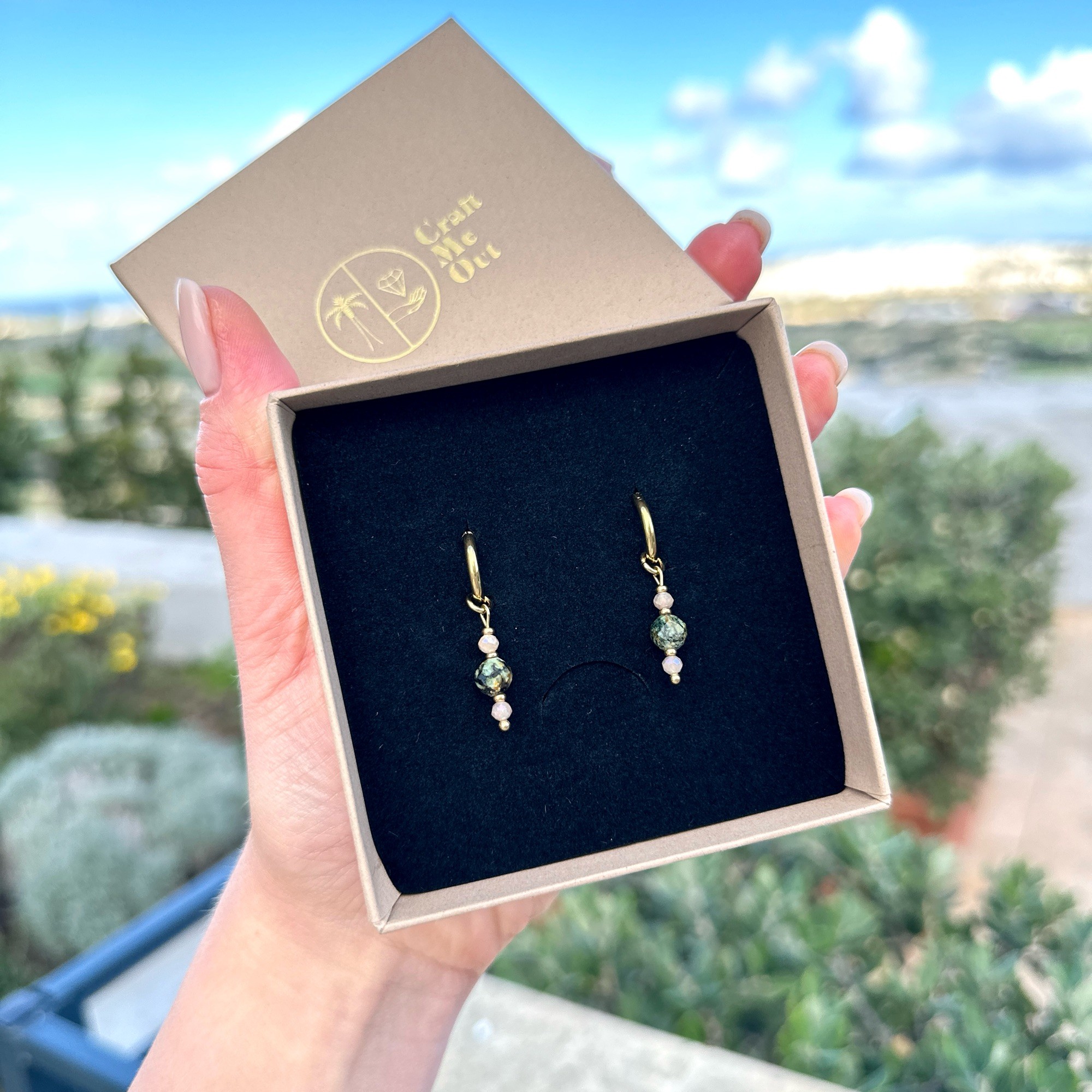 Kolczyki Malta vibe – Turkus afrykański, Kamień słoneczny