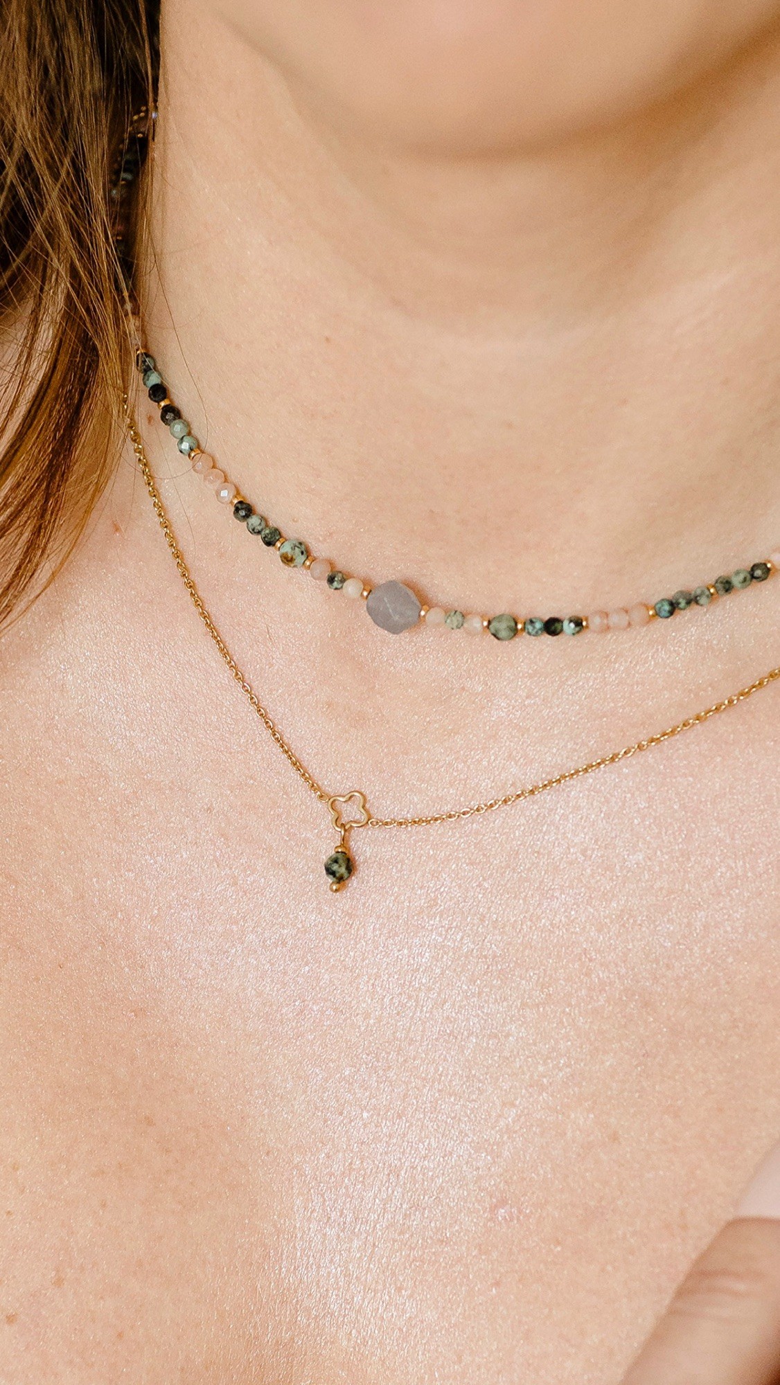 Naszyjnik typu choker Malta vibe – Akwamaryn, Jadeit, Kamień słoneczny, Turkus afrykański