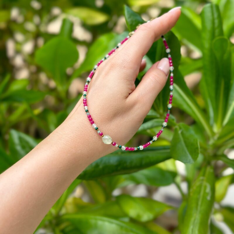 Naszyjnik typu choker "Thai vibe" - Szmaragd, Rubin, Malachit, Prehnit,