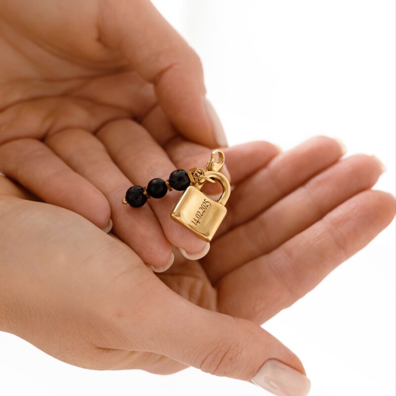 Brelok do kluczy z kłódką z grawerem - Onyks, Lawa wulkaniczna