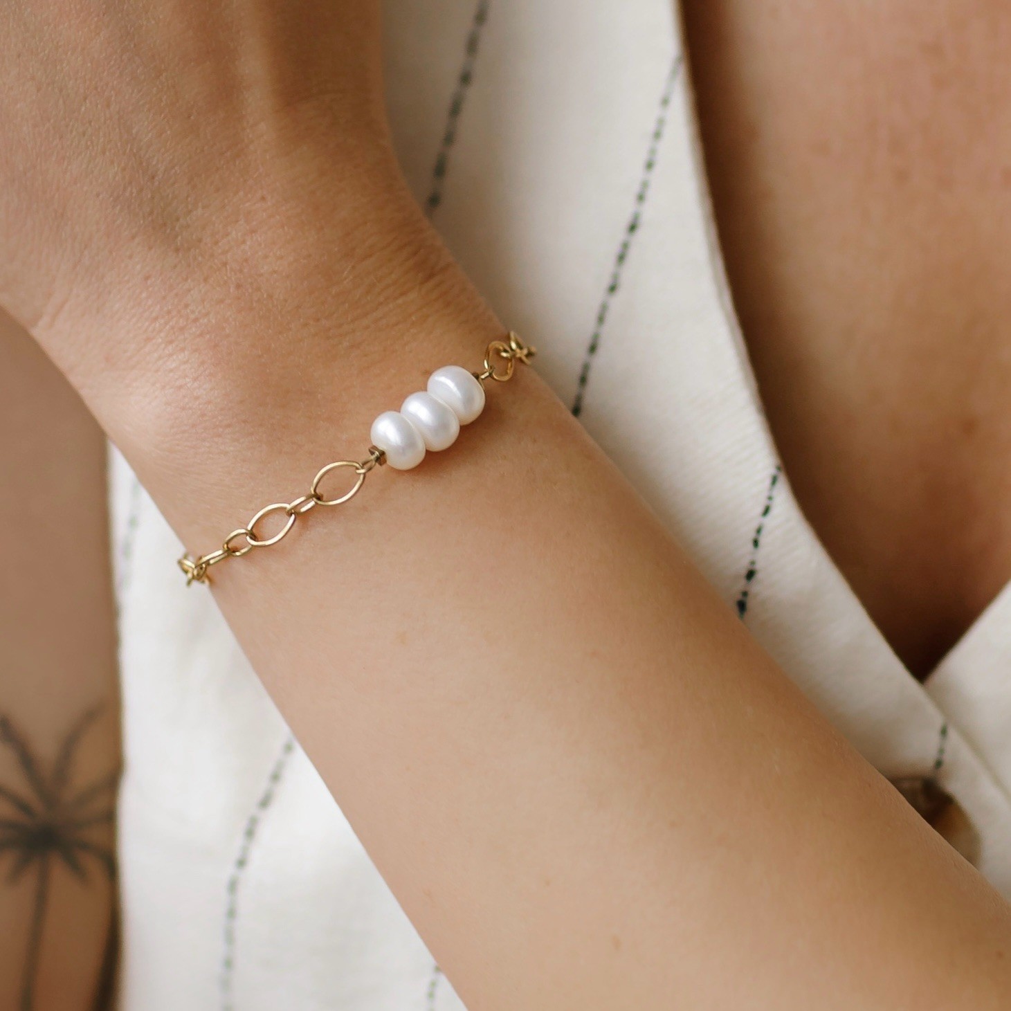 Bransoletka Pearl chain – Perła, stal szlachetna