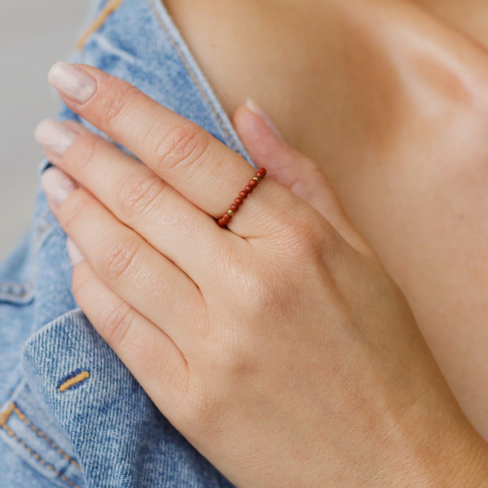 Pierścionek elastyczny Me Love basic – Jaspis czerwony, Hematyt