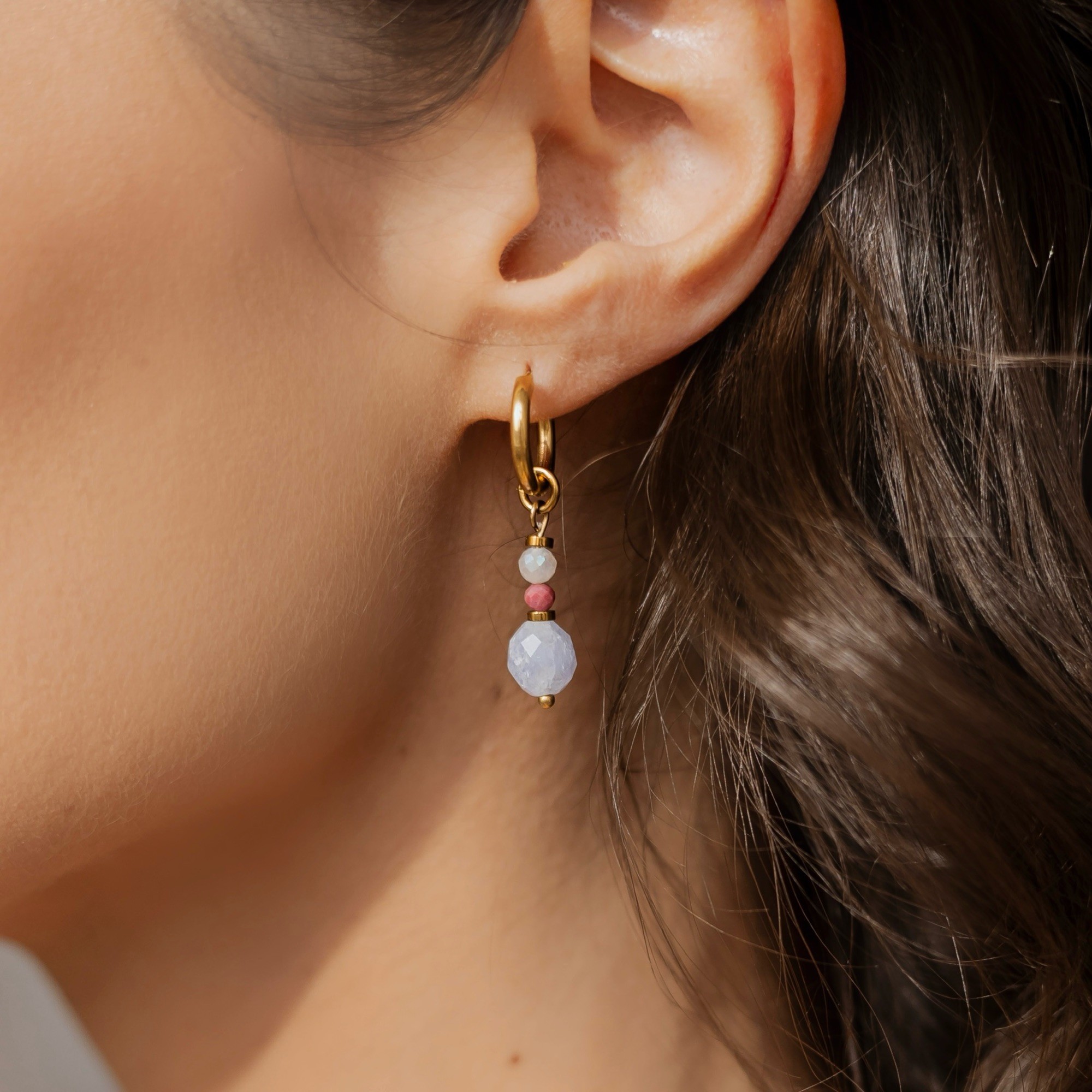 Kolczyki Stability blue – Akwamaryn, Rodonit, Kwarc różowy