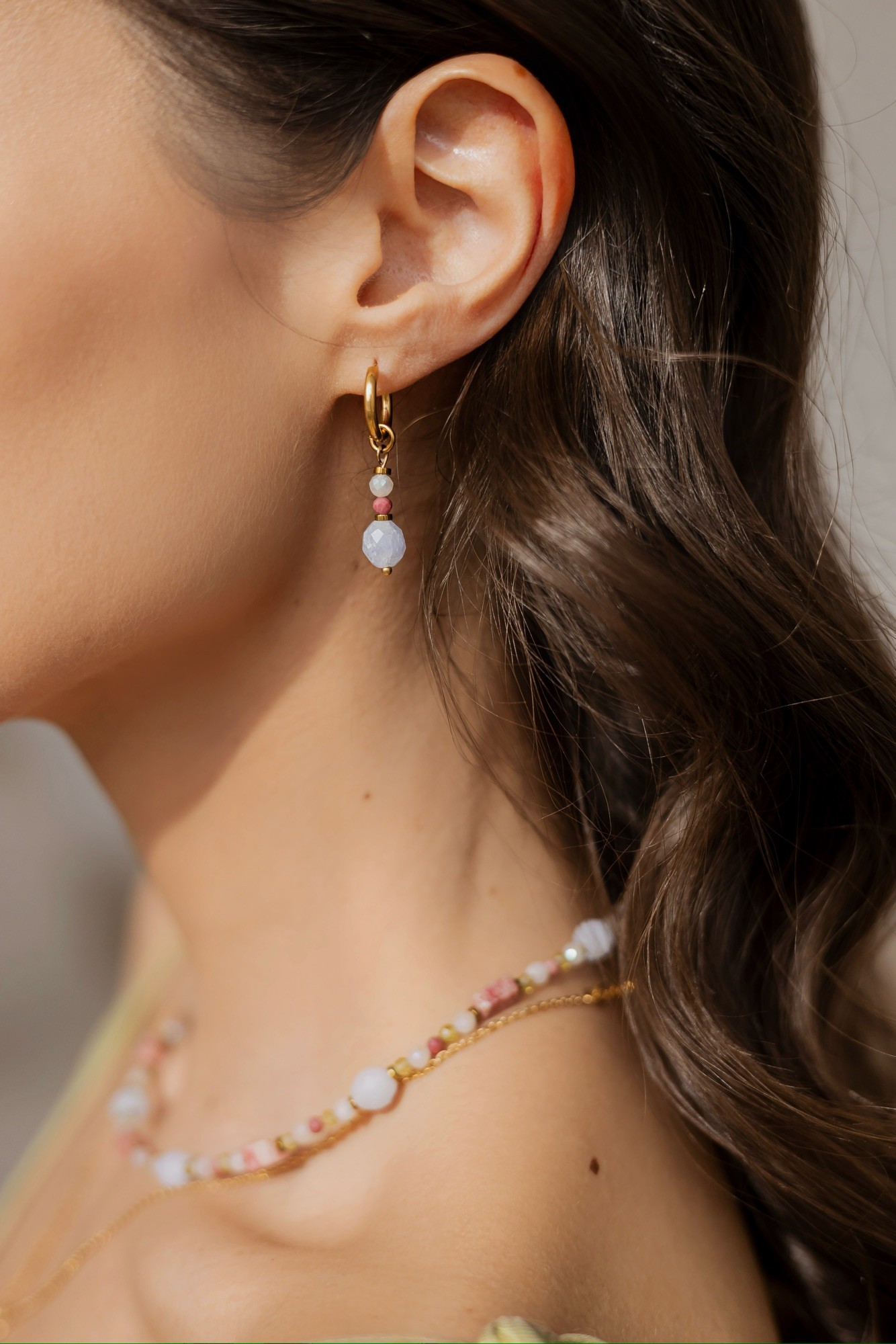 Kolczyki Stability blue – Akwamaryn, Rodonit, Kwarc różowy