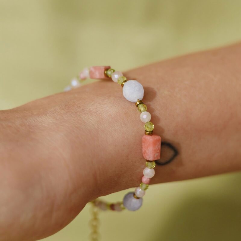 Bransoletka Stability & Love - Akwamaryn, Kwarc różowy, Rodonit, Oliwin
