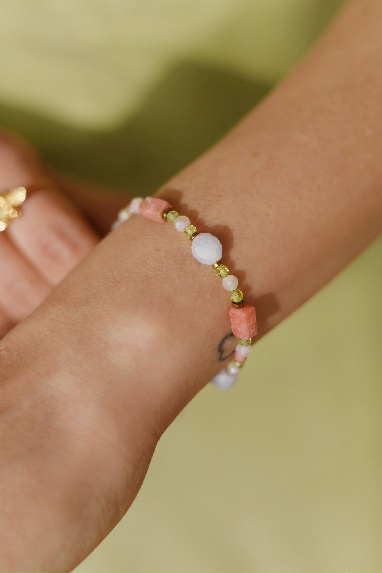 Bransoletka Stability & Love – Akwamaryn, Kwarc różowy, Rodonit, Oliwin